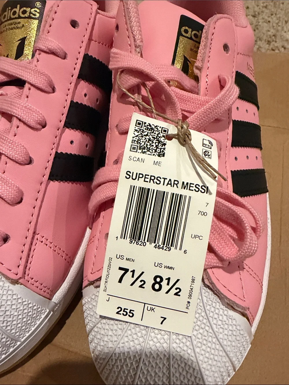 Adidas Superstar Messi Shoes Light Pink / Core Black / Gold Metallic JR1520
